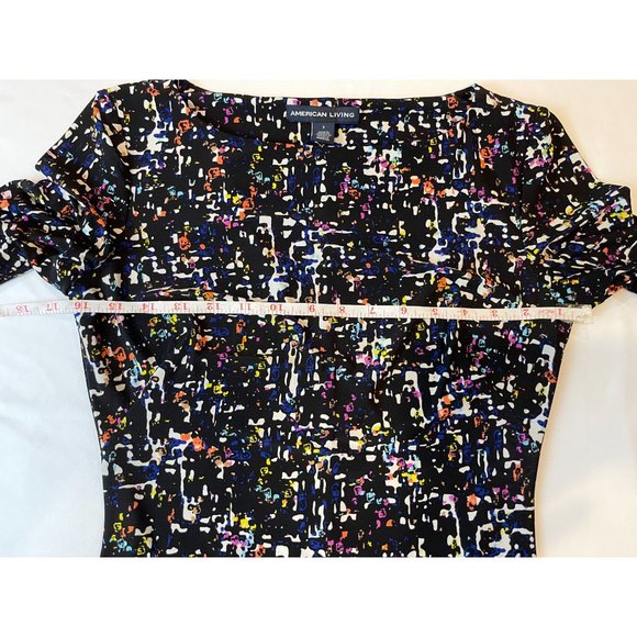 American Living Womens Sheath Dress Abstract Print 3/4 Sleeve Boat Neck Black 2 - Picture 5 of 10